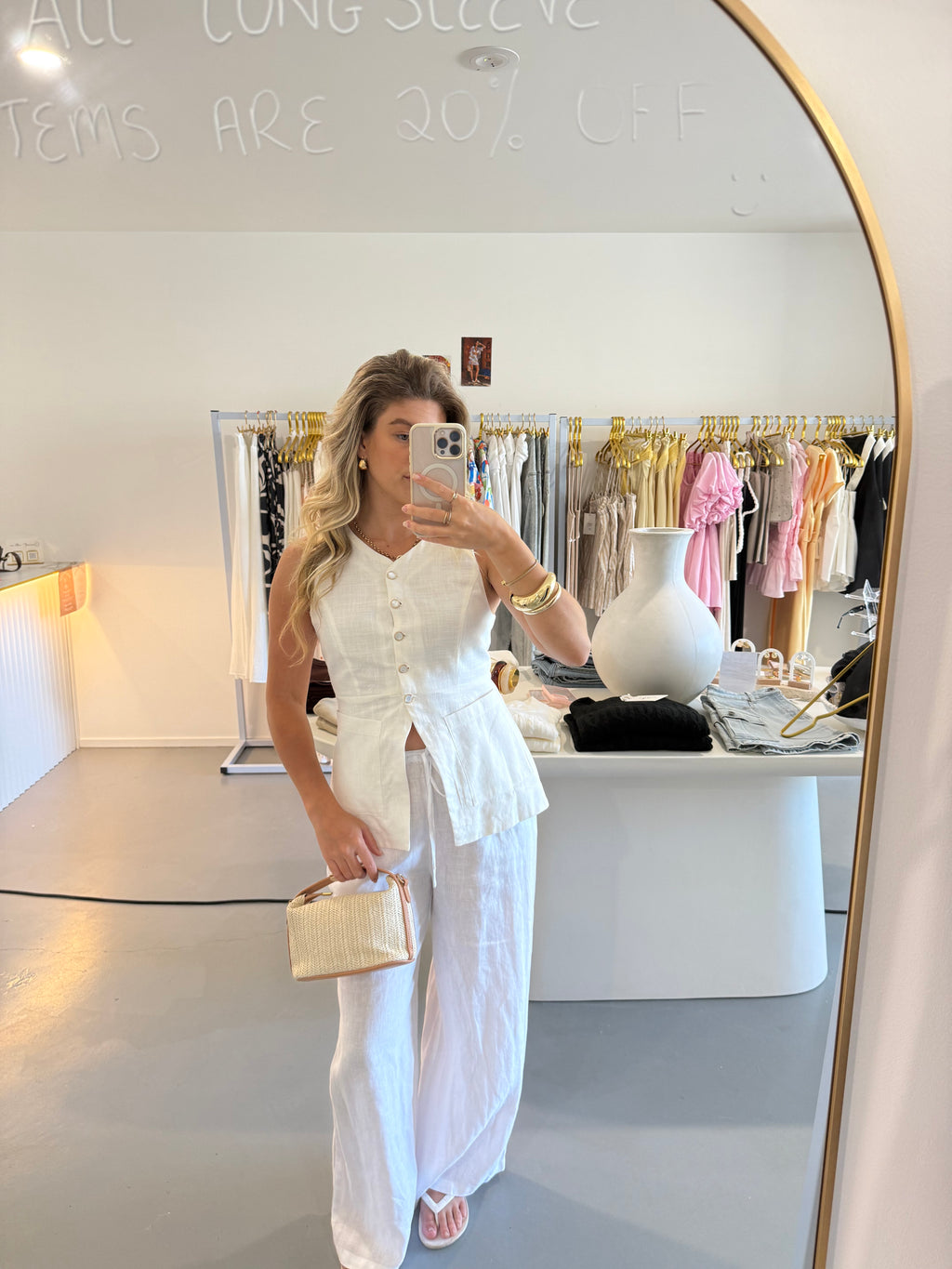 Button up vest top - white