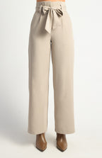Beige paper bag waist wide leg pants