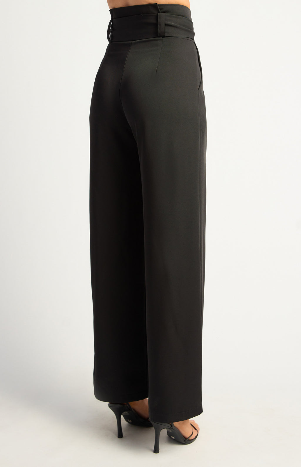 Black paper bag waist wide-leg pant