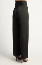 Black paper bag waist wide-leg pant