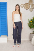 REVERSIBLE STRAPLESS SCRUNCH KNIT TOP - WHITE