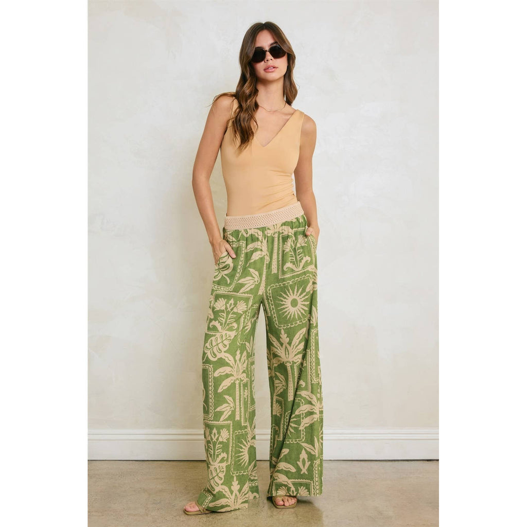 Tropical Daze Decorative Waist Wide Leg Pants