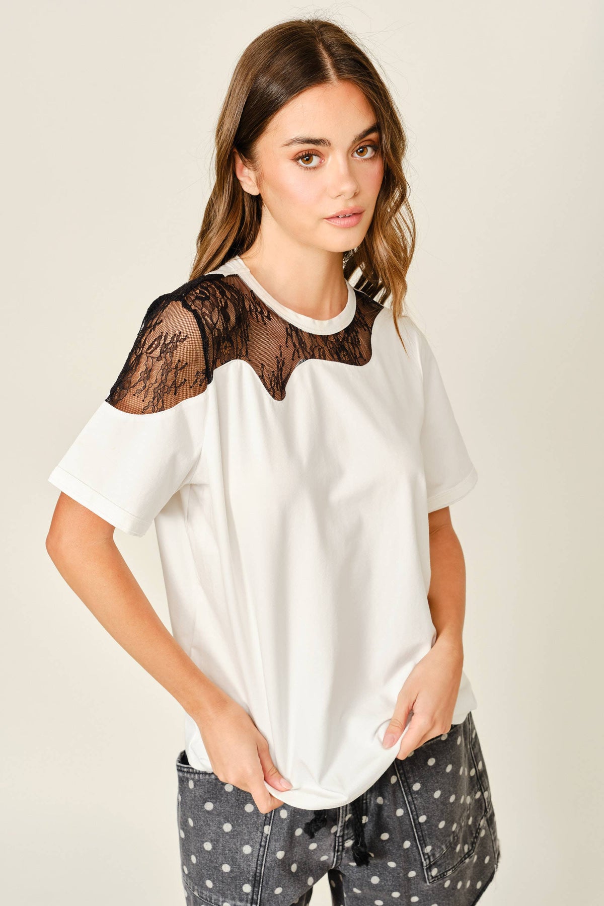 LACE INSERT COTTON TEE