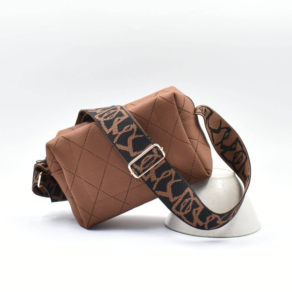 Diamond Stitch Crossbody Bag - BROWN