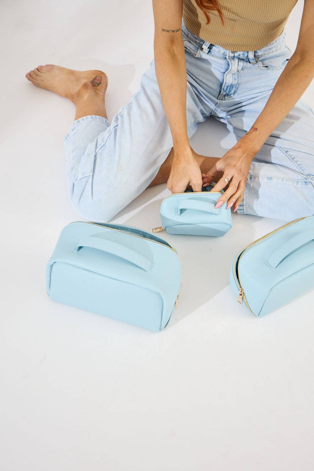 Cosmetic Beauty Bag - Set Of 3 in Light Blue