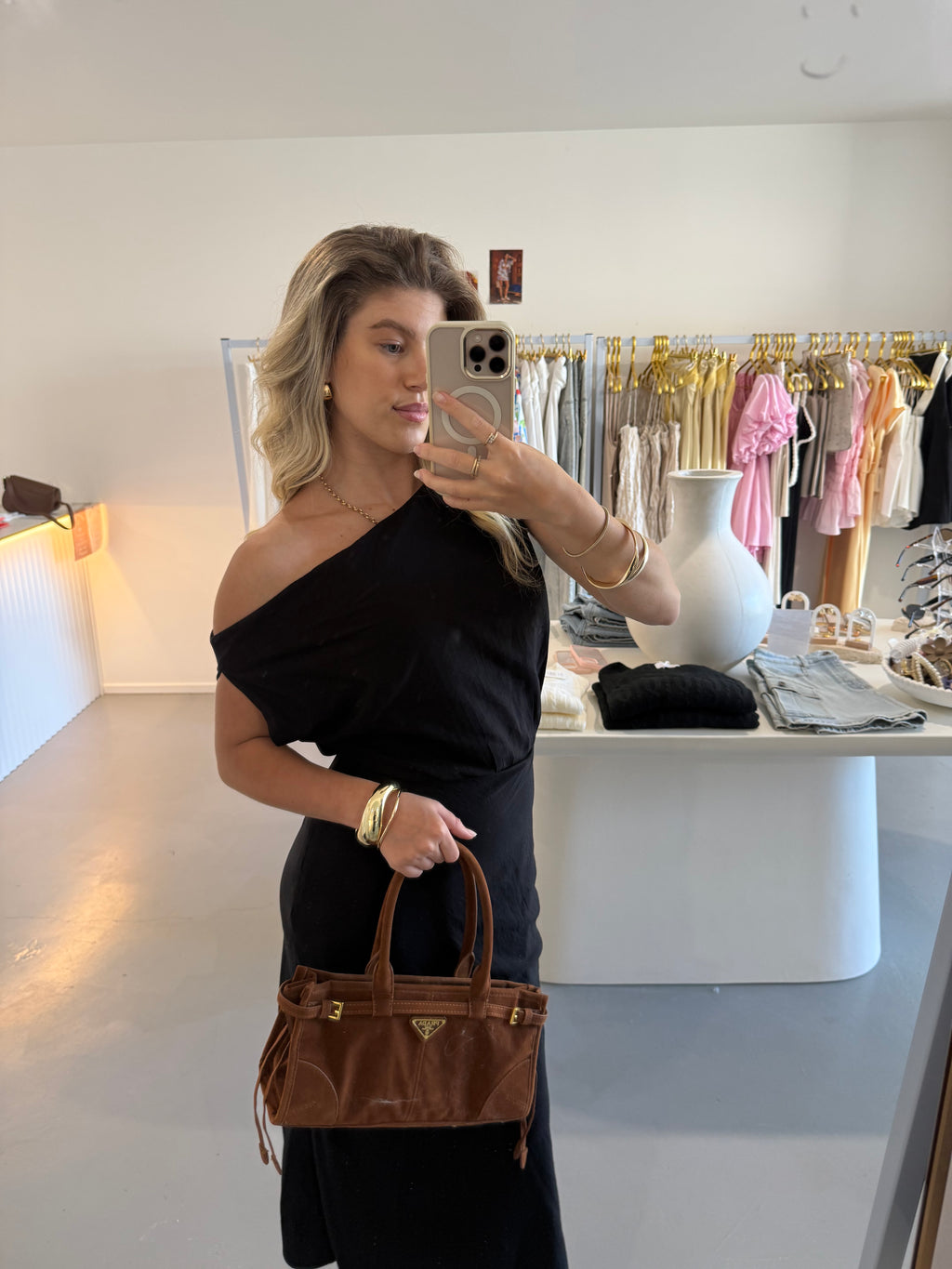 One shoulder black maxi dress