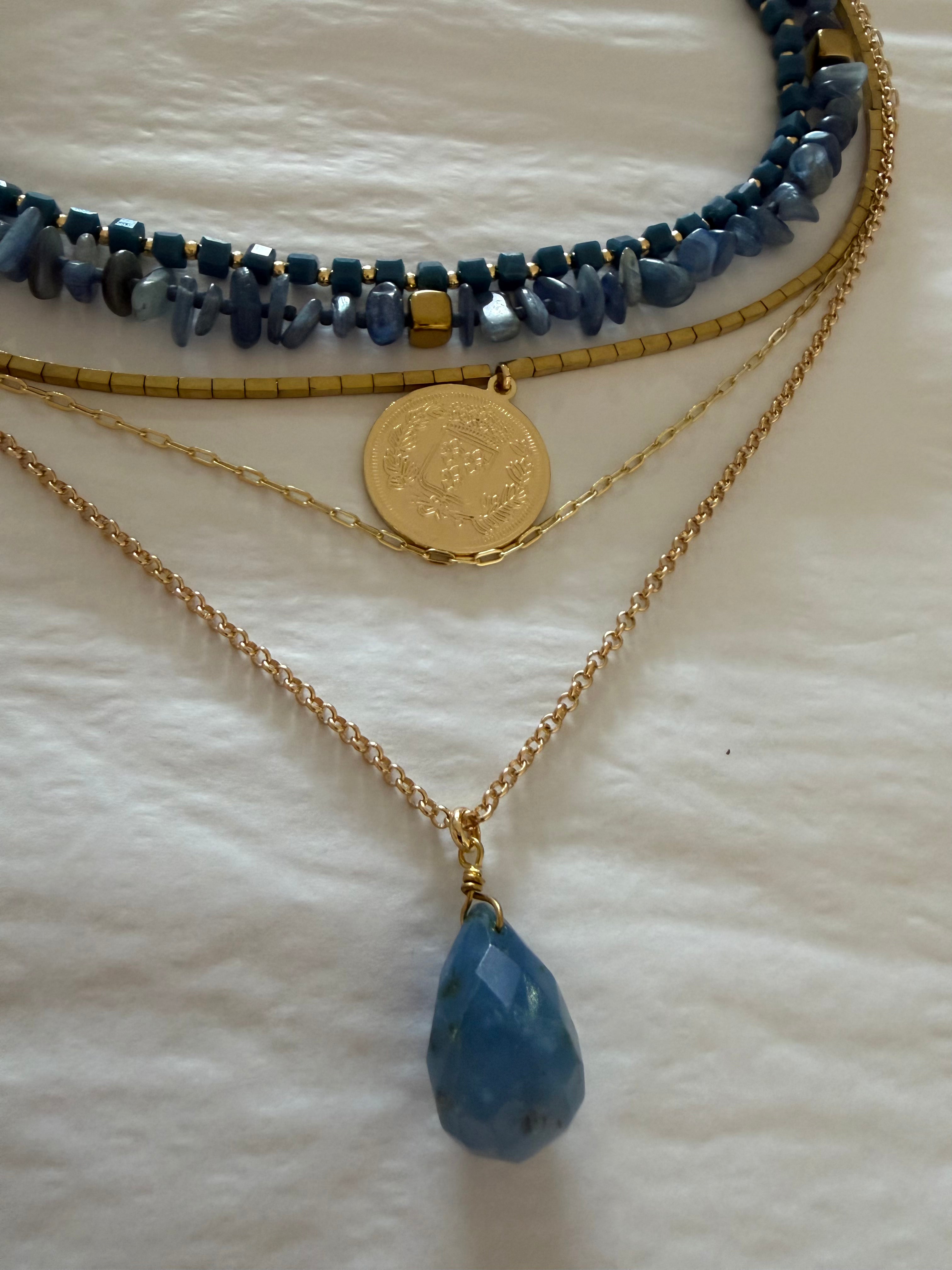 Layered Stone Bead & Coin Statement Necklace