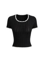 Pointelle Contrast Trim Top – Black + Off White