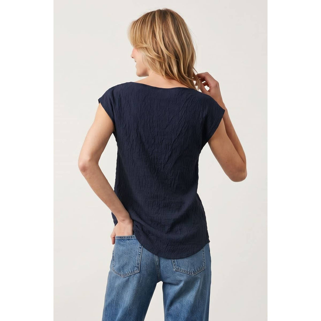 Textured Satin Cap Sleeve Blouse - Ivory