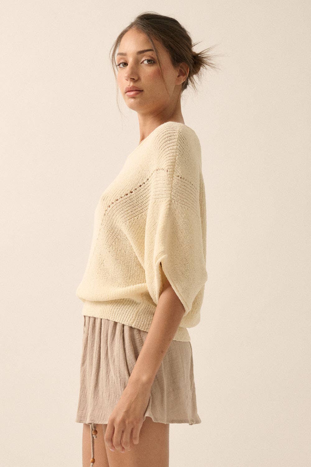 The Isla Ribbed Knit Sweater - Cream