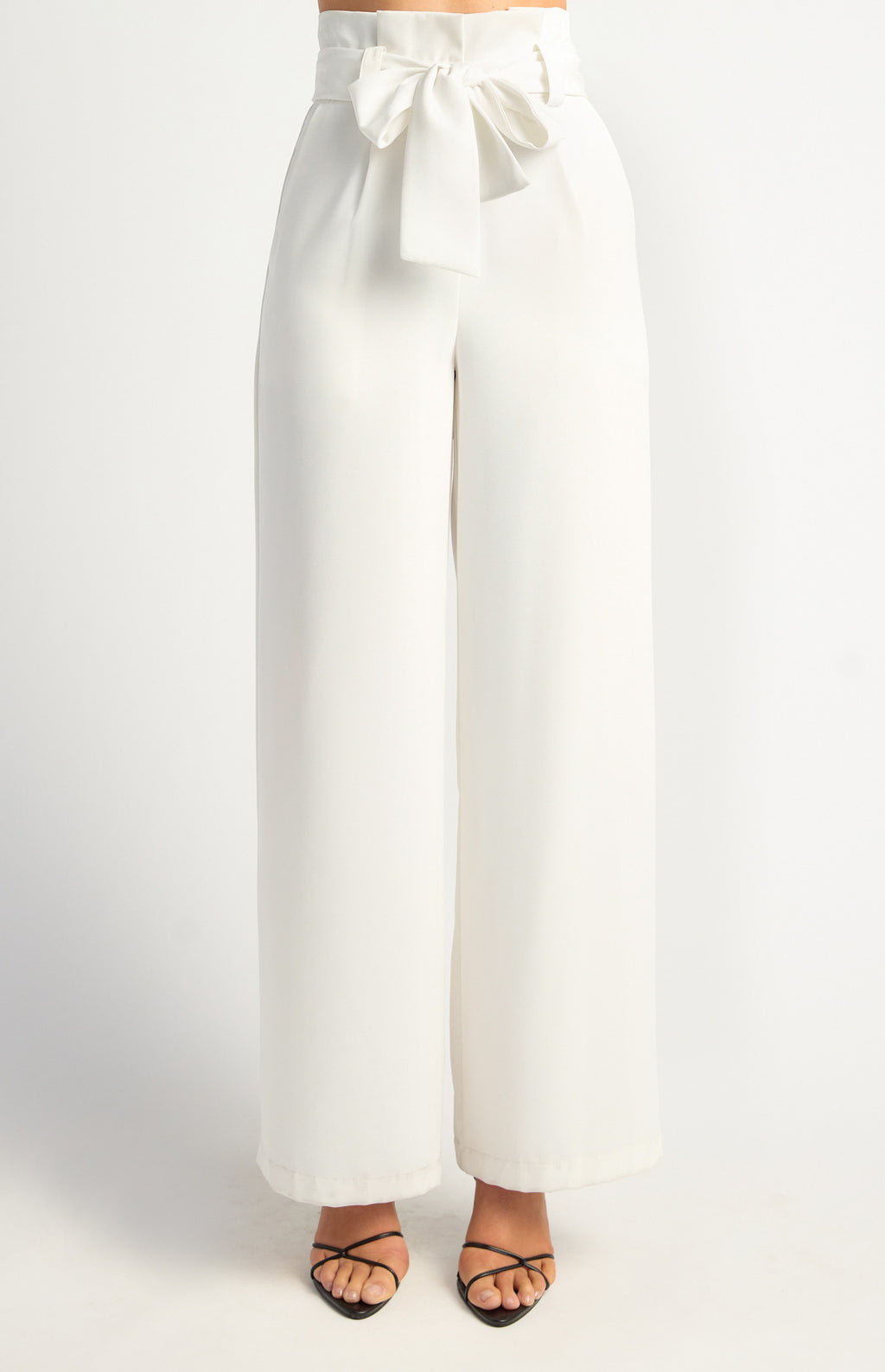 White paper bag waist wide leg pants