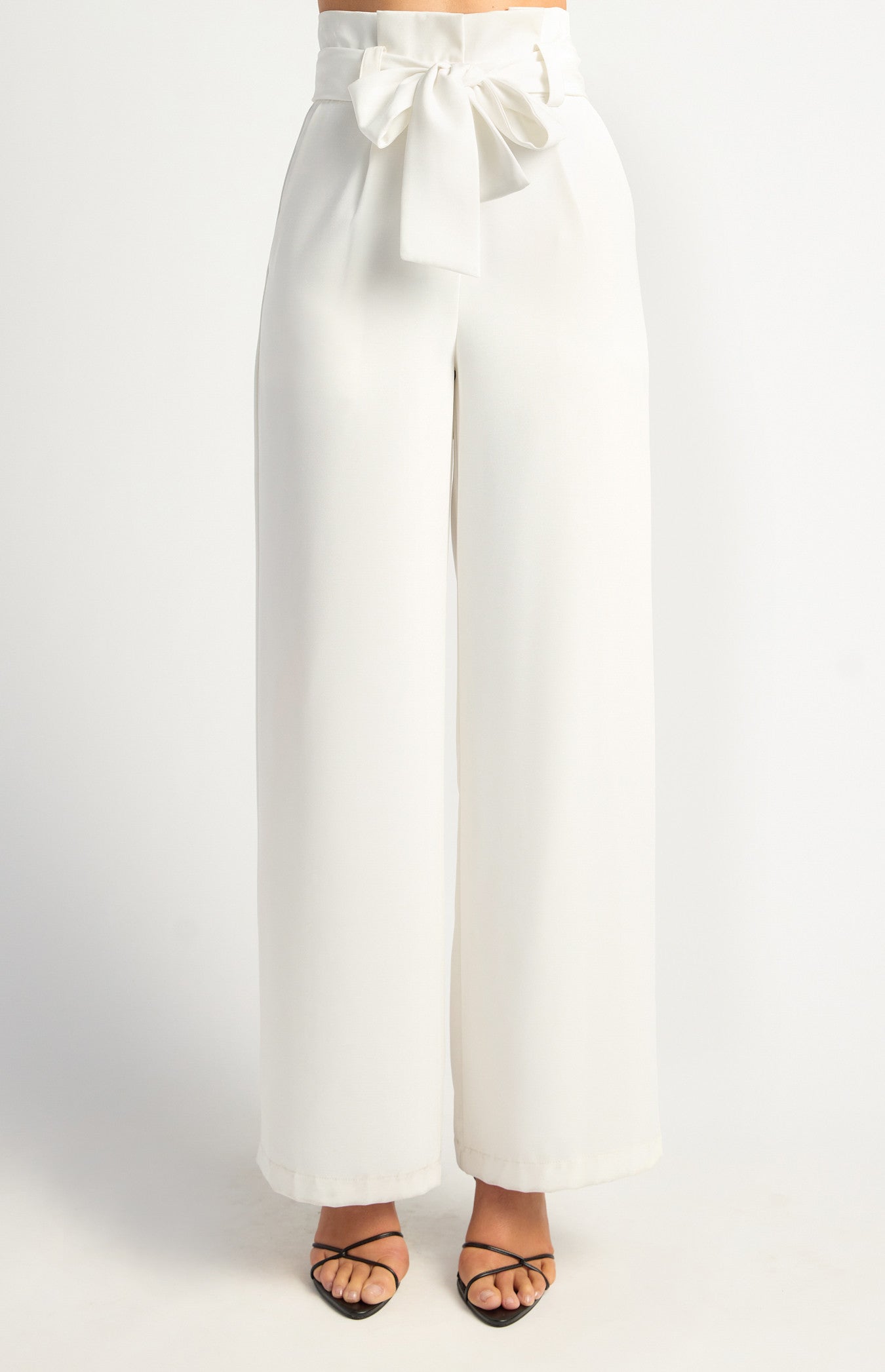 White paper bag waist wide leg pants