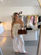 Beige stripe babydoll top