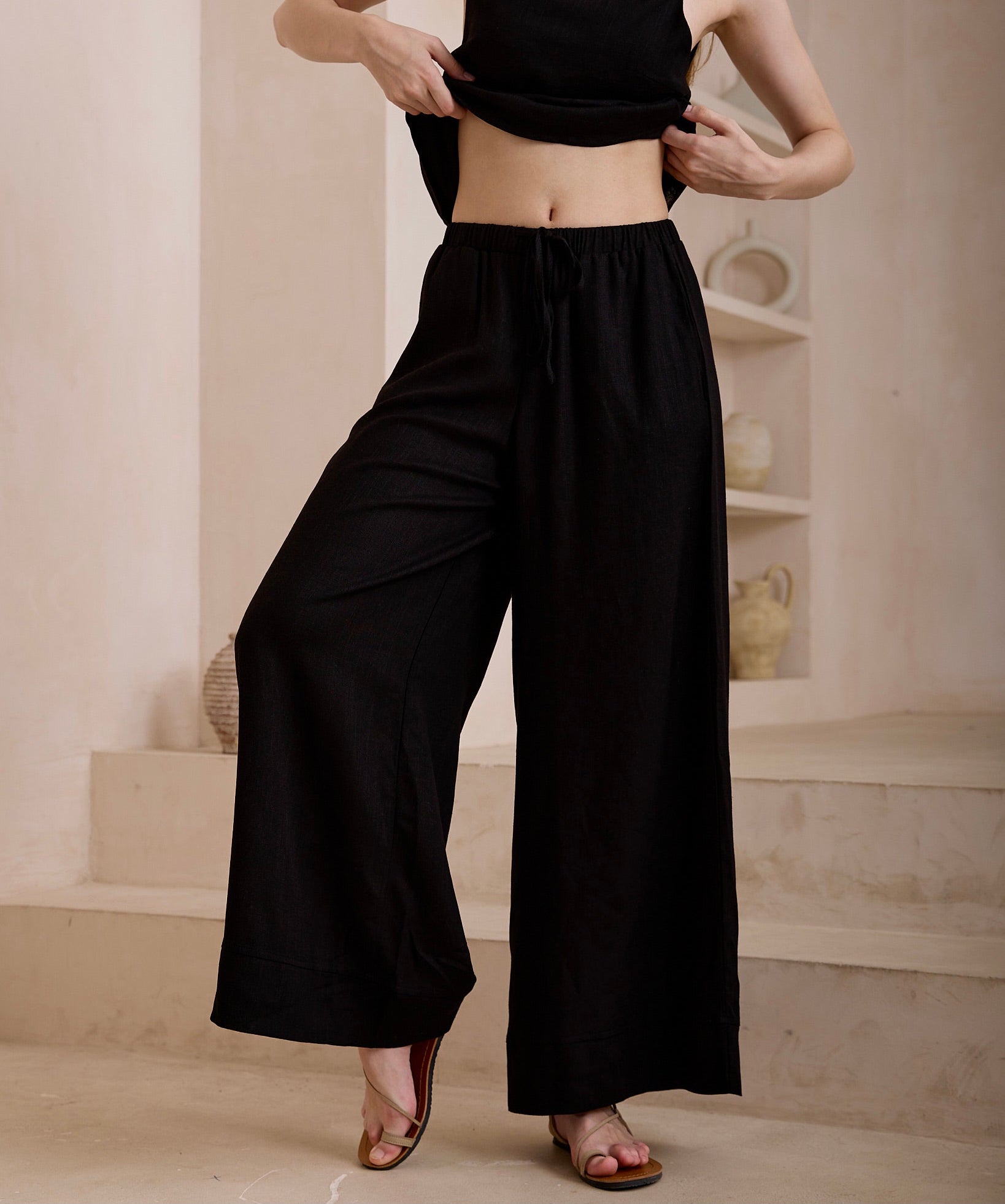 Black Sands Linen Wide Leg Pant