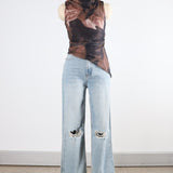 Romie Chocolate Abstract Mesh Sleeveless Top