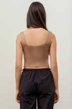 Cropped Square Neck Tank - Chocolate / Mocha / White