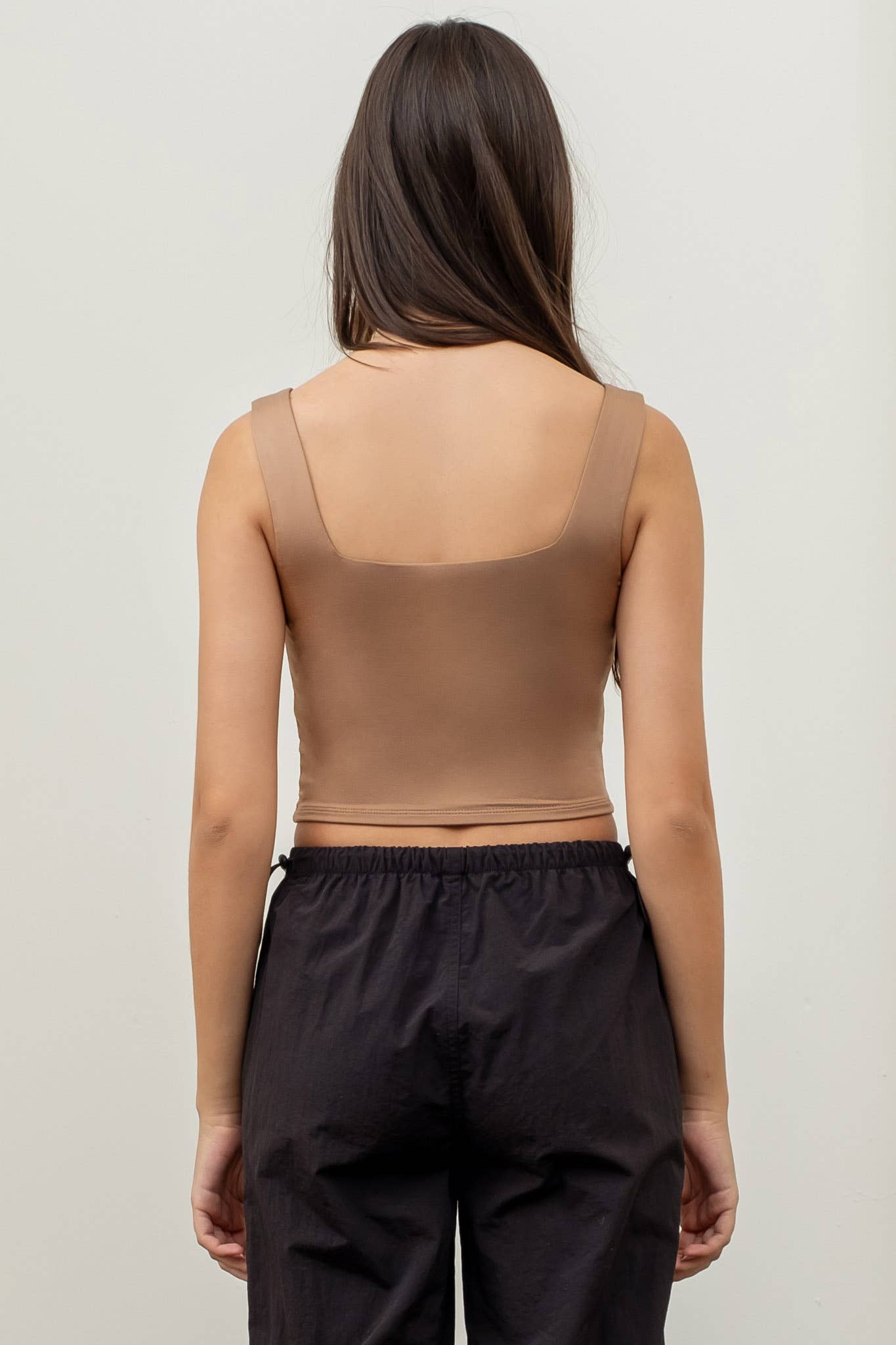 Cropped Square Neck Tank - Chocolate / Mocha / White