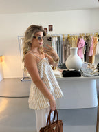 Beige stripe babydoll top