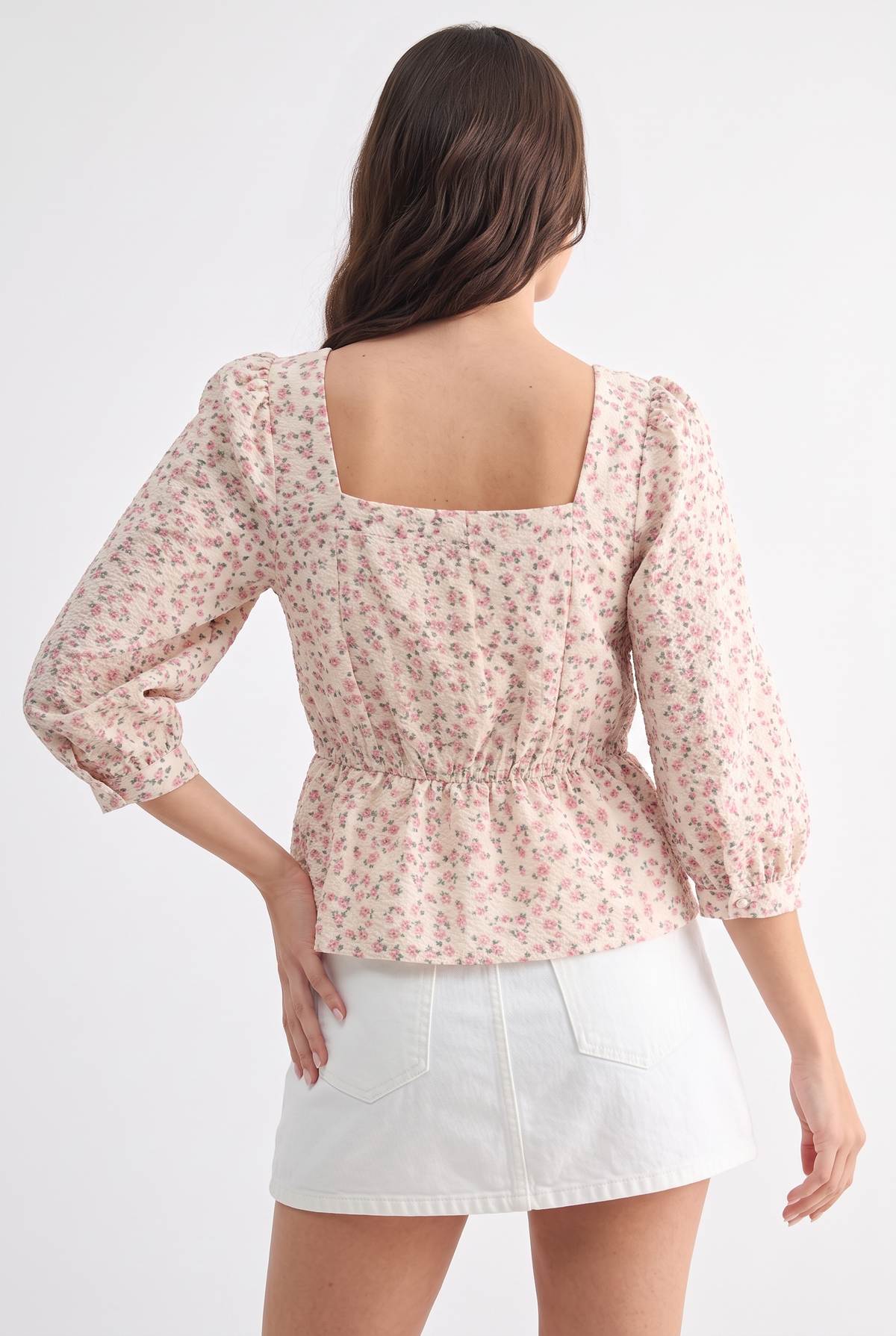 Vintage Floral Square Neck Blouse