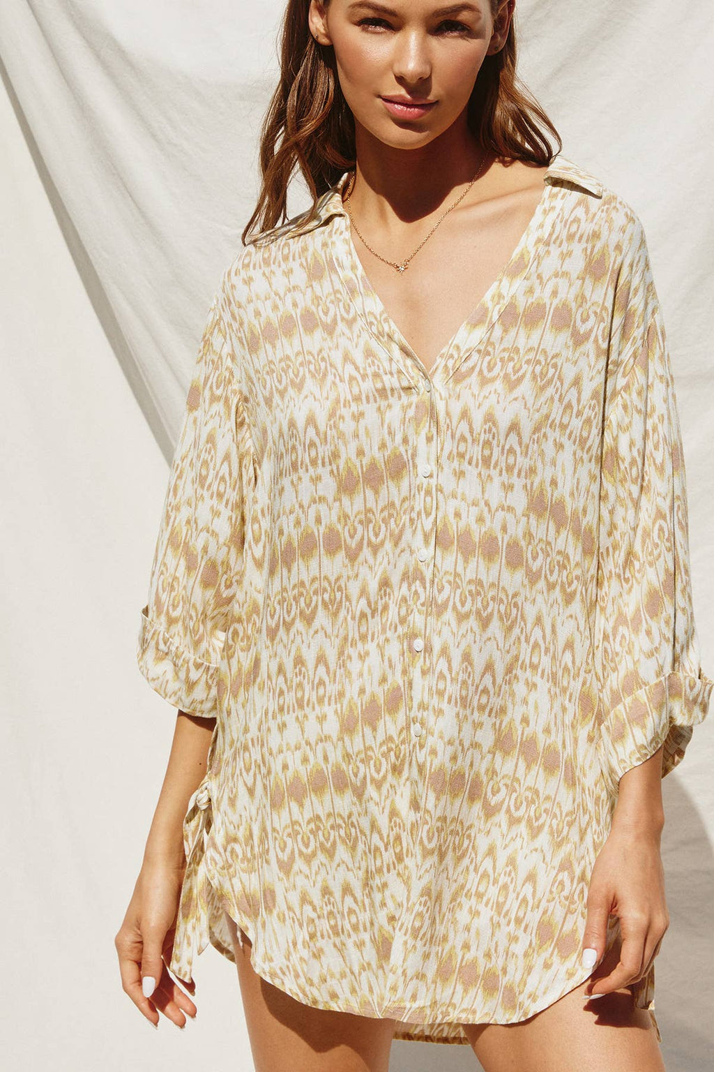 Oceans Away Tie Detail Tunic Shirt