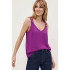 Stud Strap V-neck Tank Top - Viola