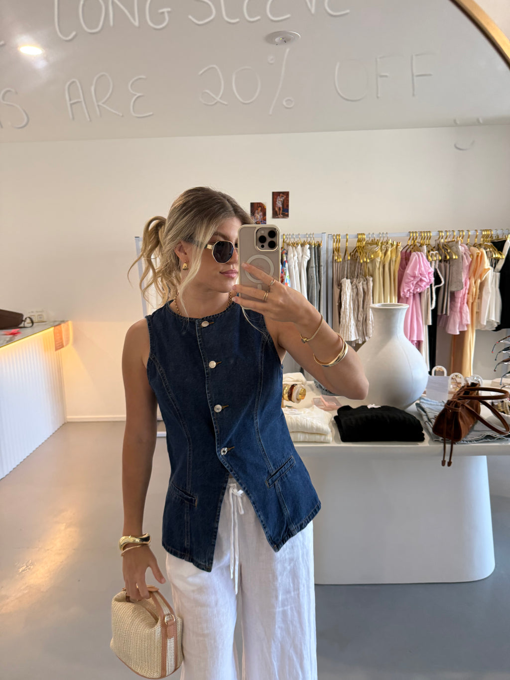 Button front denim top