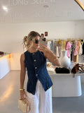 Button front denim top