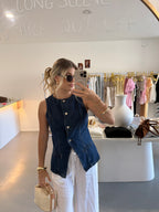 Button front denim top