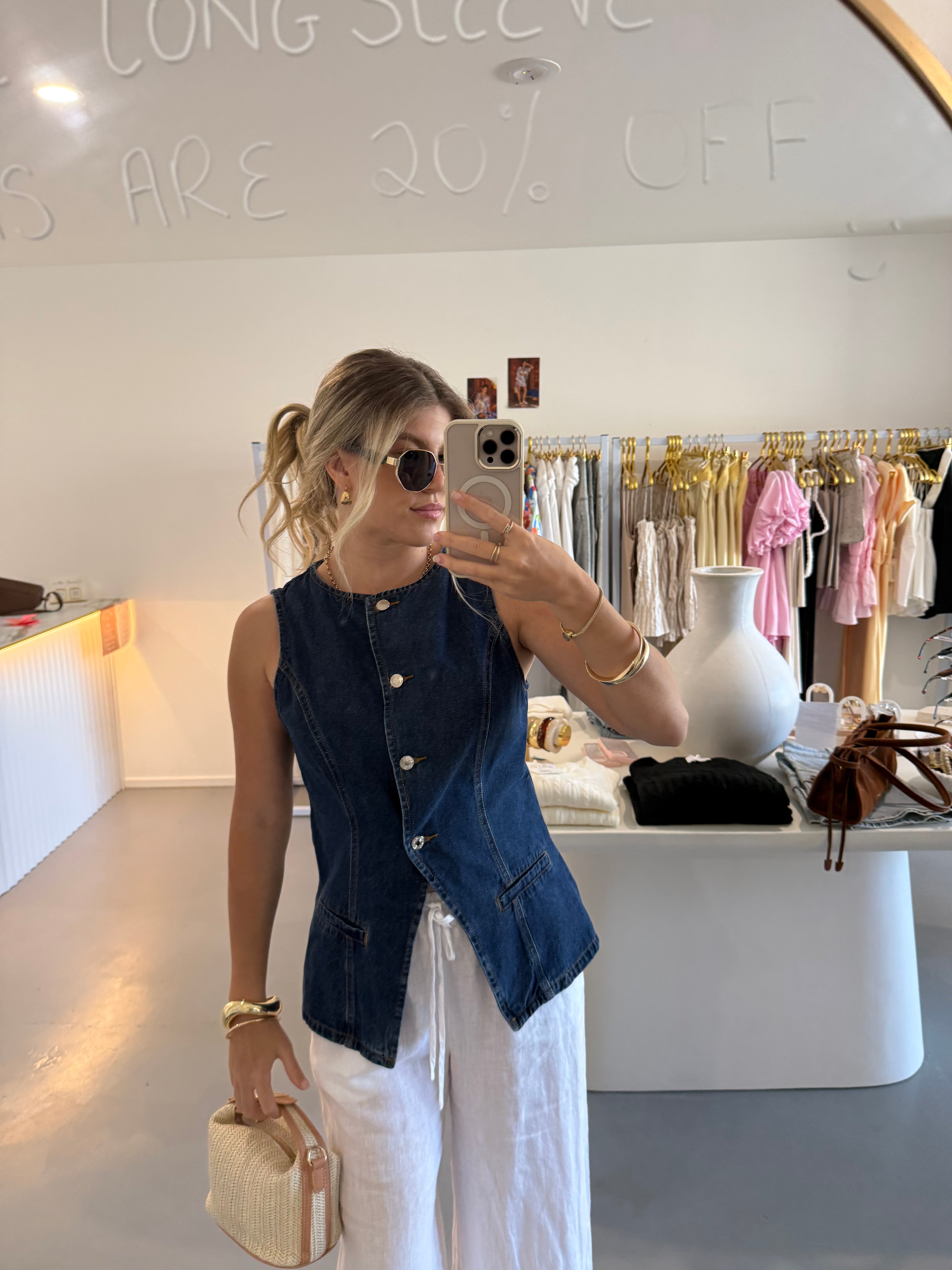 Button front denim top