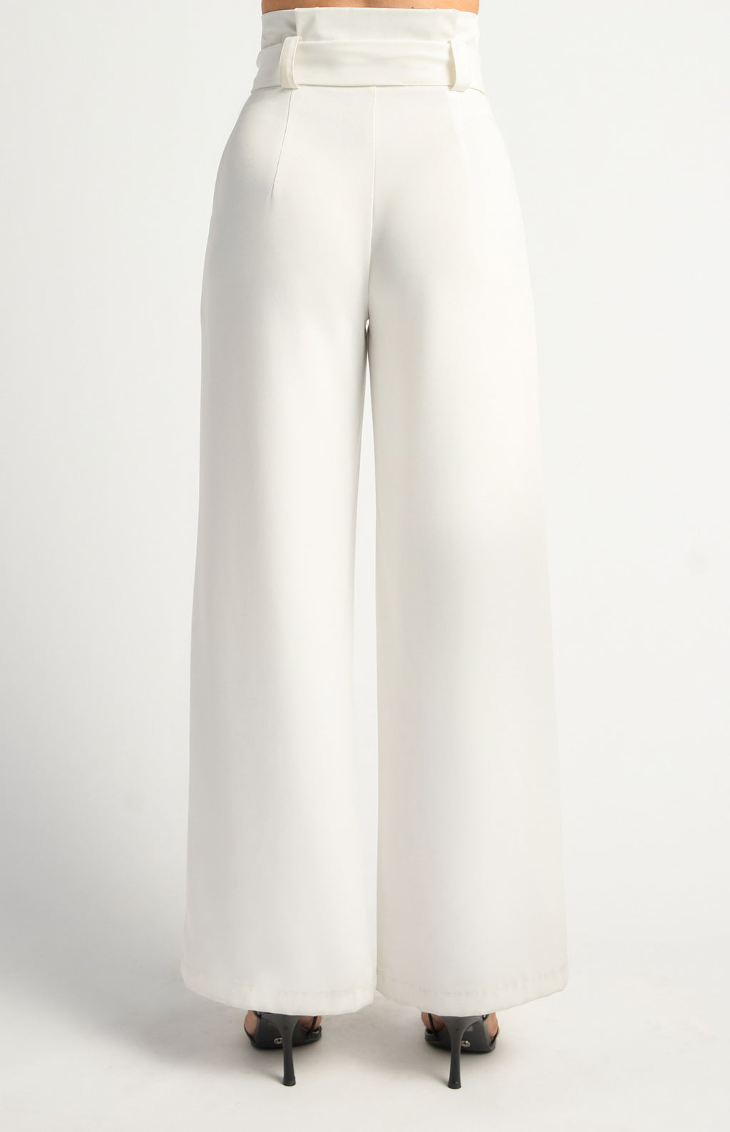 White paper bag waist wide leg pants