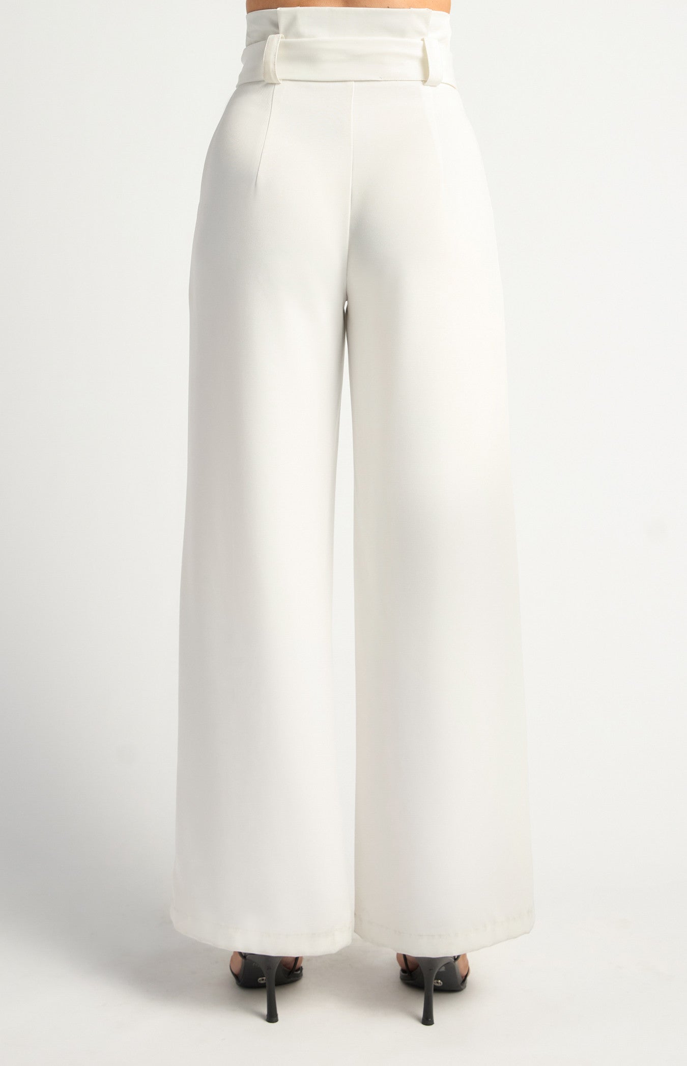 White paper bag waist wide leg pants