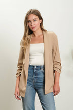 The Carley Collarless 3/4 Ruched Sleeve Longline Blazer