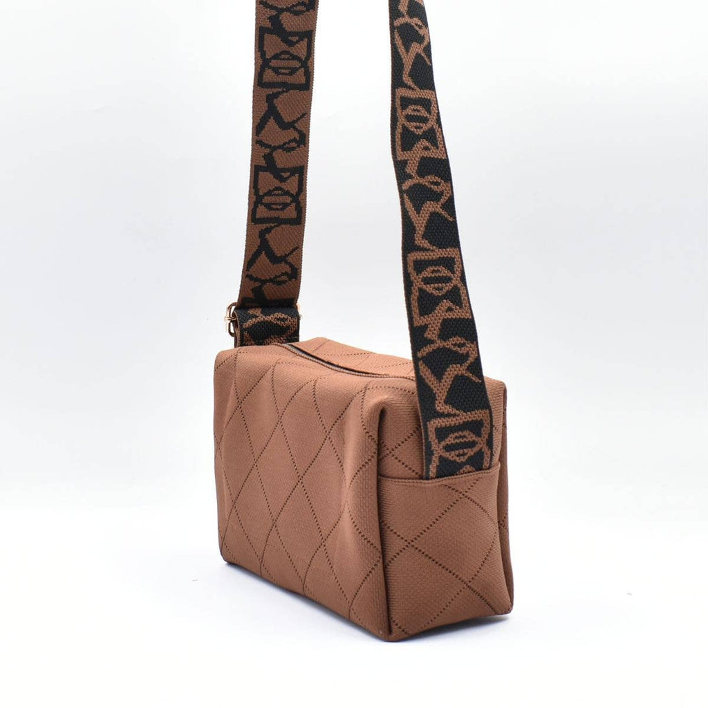 Diamond Stitch Crossbody Bag - BROWN