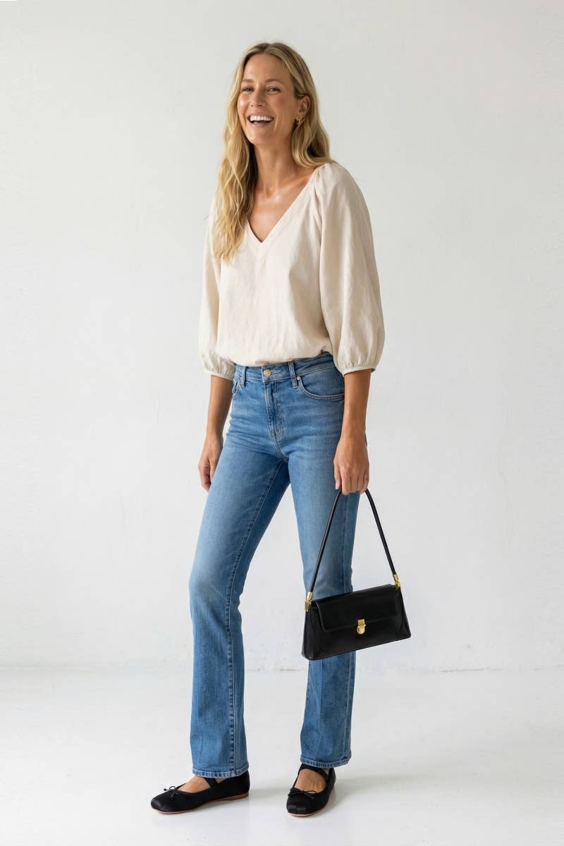 The Jessy Elastic Puff Sleeve V-neck Blouse - Pale Banana
