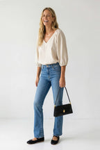The Jessy Elastic Puff Sleeve V-neck Blouse - Pale Banana
