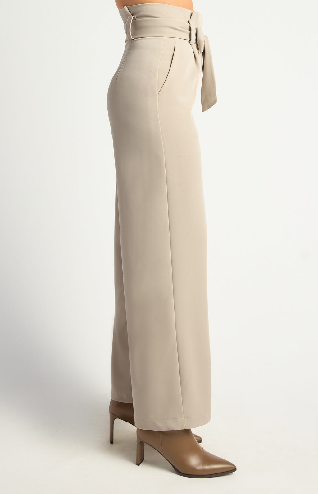 Beige paper bag waist wide leg pants