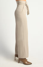 Beige paper bag waist wide leg pants