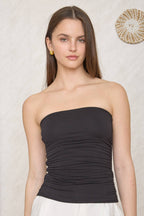 REVERSIBLE STRAPLESS SCRUNCH KNIT TOP - BLACK