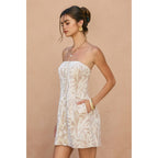 Tropical Haze Strapless Mini Dress