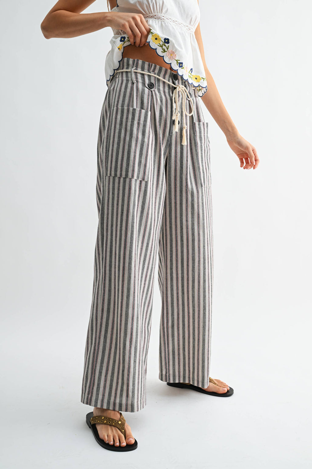 Stone & Stripe Linen-Blend Wide Leg Pants with Drawstring