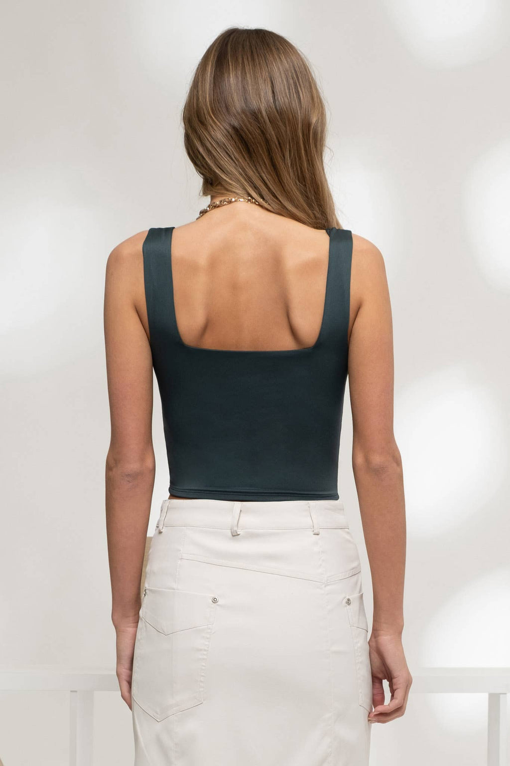 Cropped Square Neck Tank - Chocolate / Mocha / White