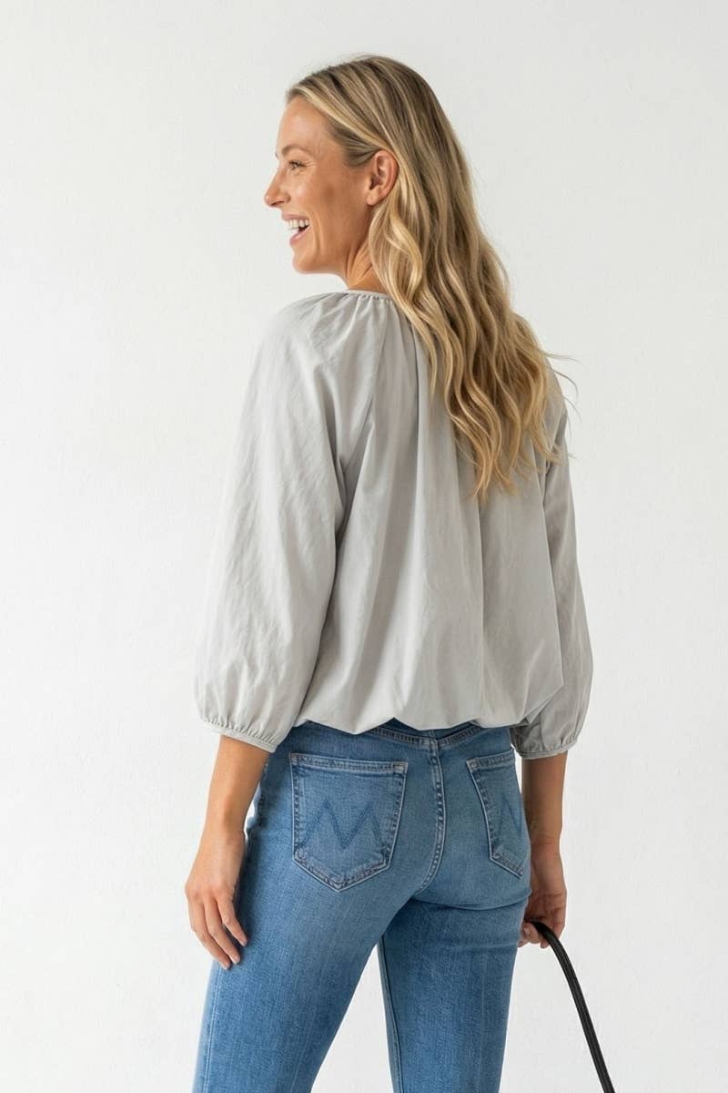The Jessy Elastic Puff Sleeve V-neck Blouse - Pale Banana