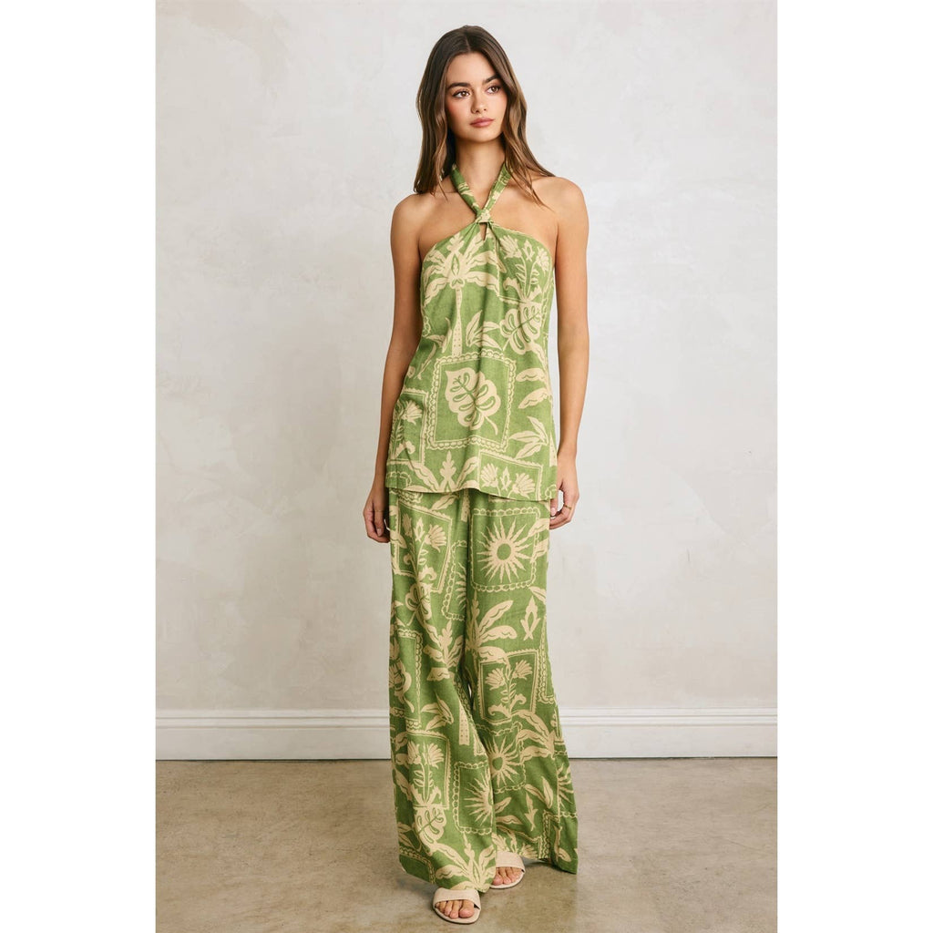Tropical Daze Decorative Waist Wide Leg Pants
