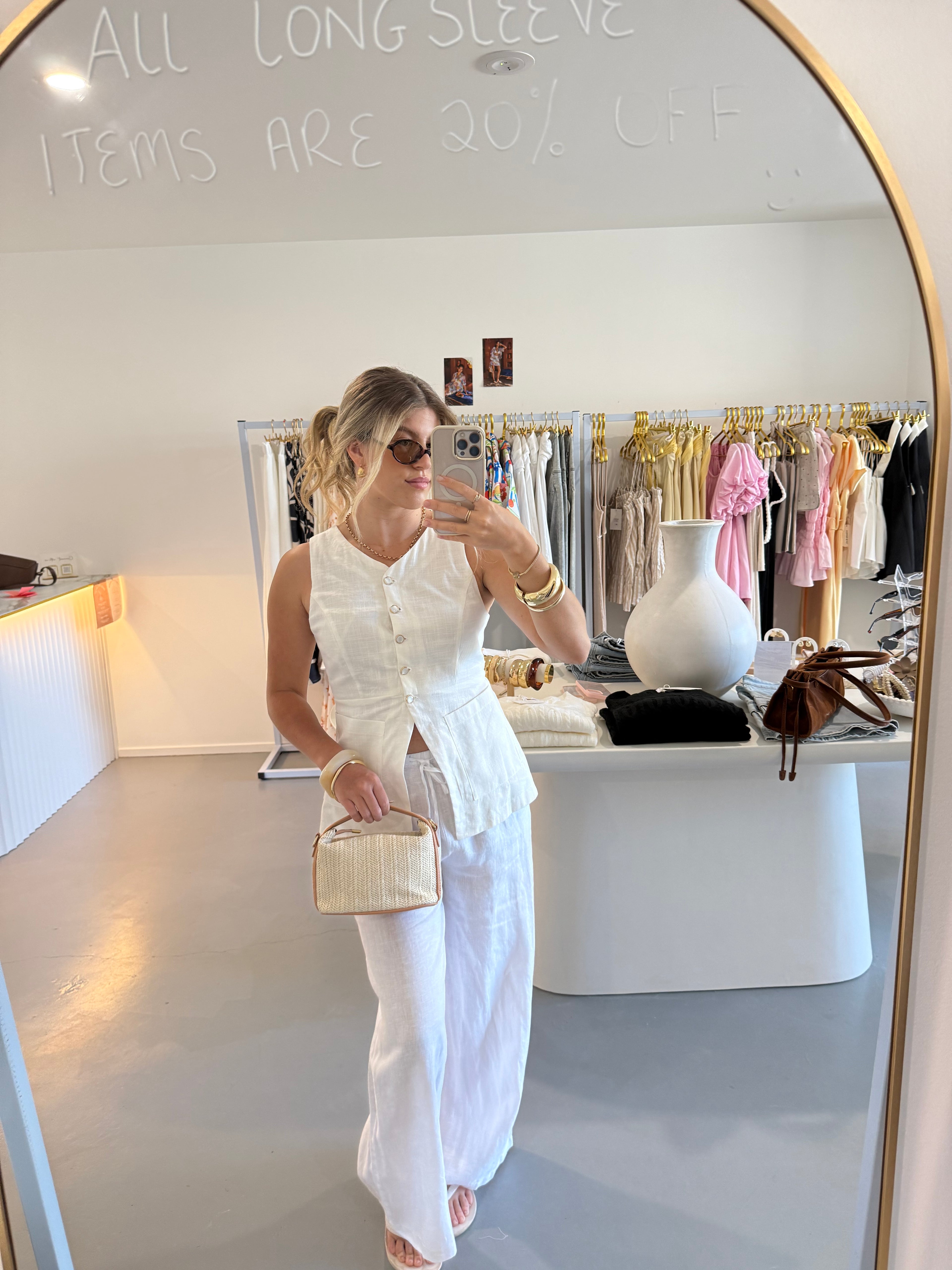 Button up vest top - white