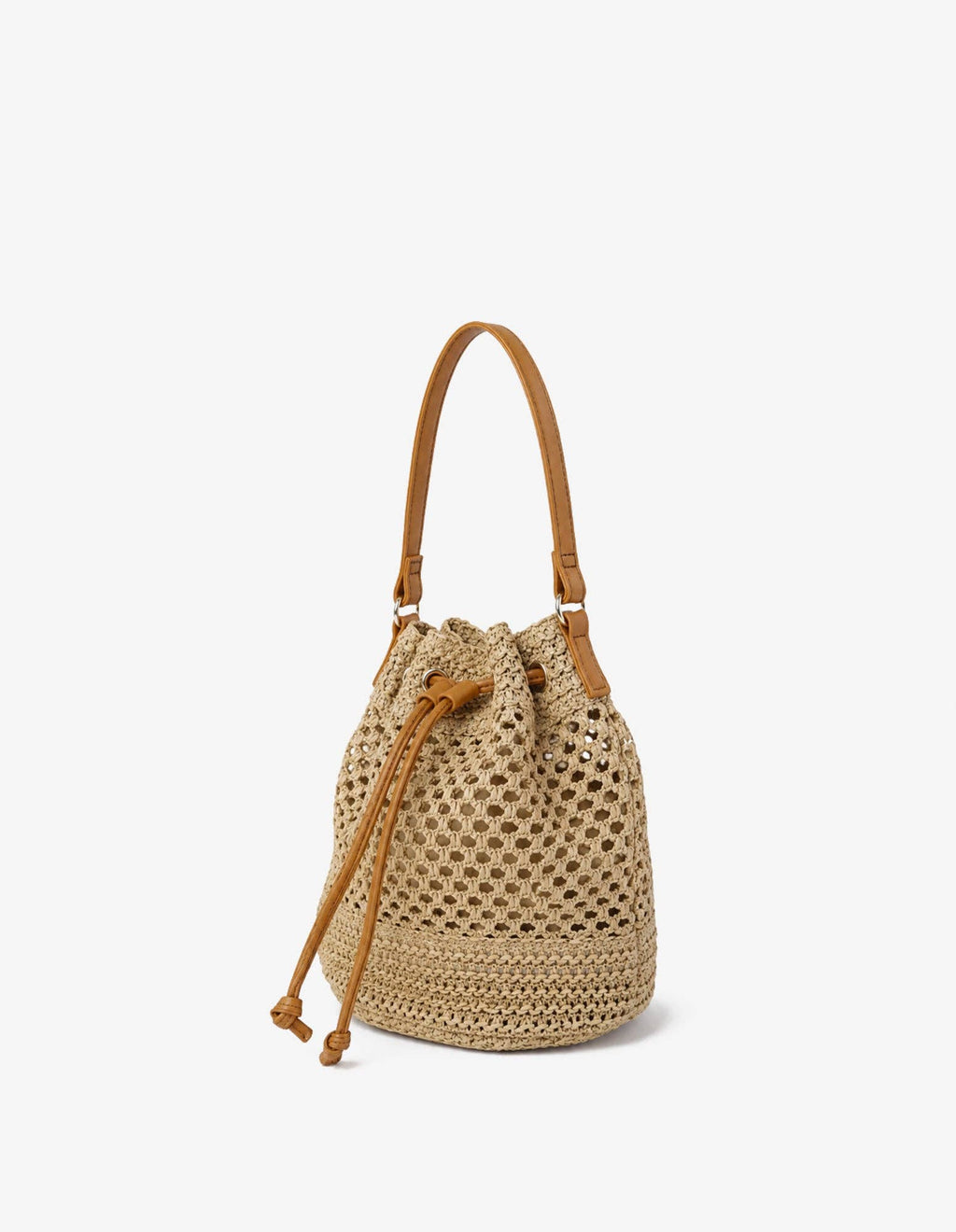 Paige Multiway Straw Bucket Bag in Tan