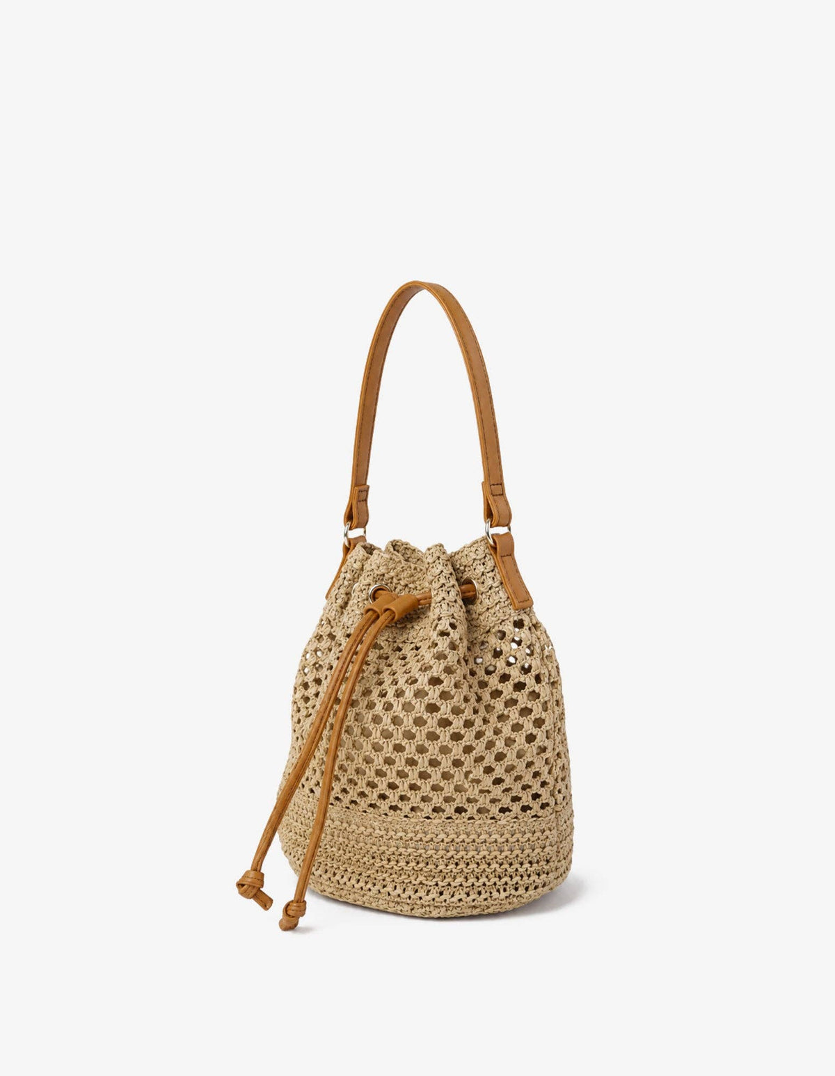 Paige Multiway Straw Bucket Bag in Tan
