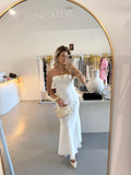 Strapless gold buckle maxi dress
