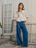 Soft Denim Drawstring Straight Leg Pants