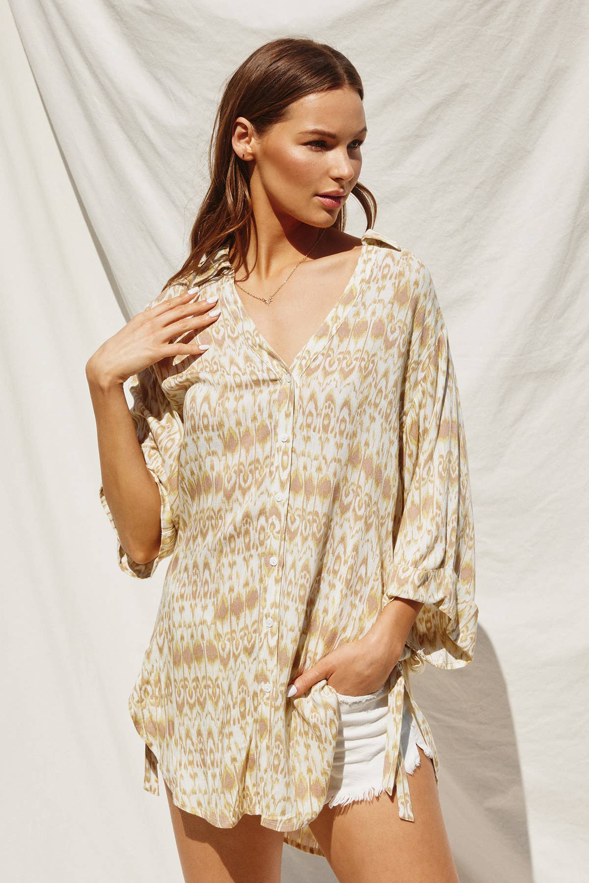 Oceans Away Tie Detail Tunic Shirt