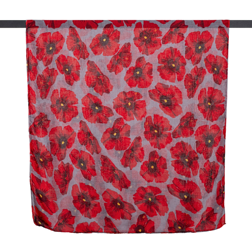 Grey & Red Poppy Scarf